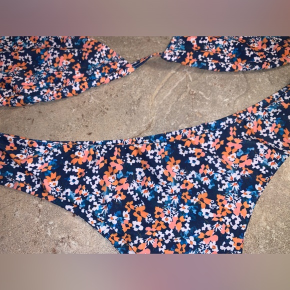 Shein Blue Orange Floral String Triangle Top Cheeky Bikini Set - Size Medium - Picture 3 of 8